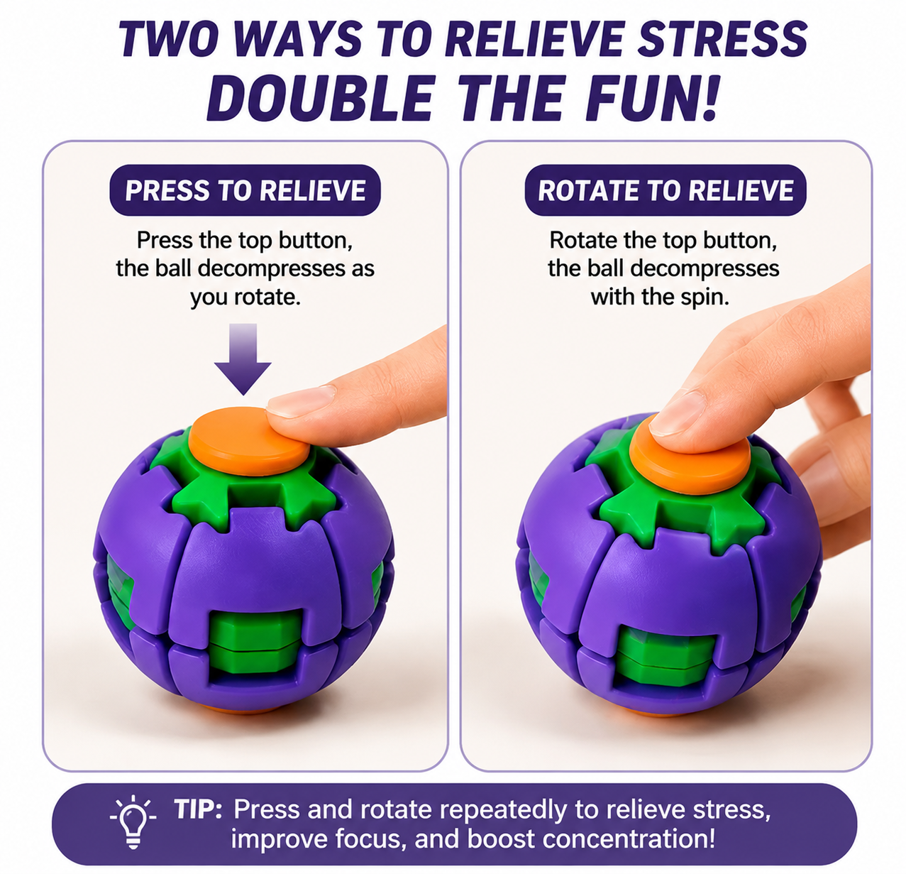 3D Decompression Press & Spin Fidget Ball – Ultimate Stress Relief & Focus Toy
