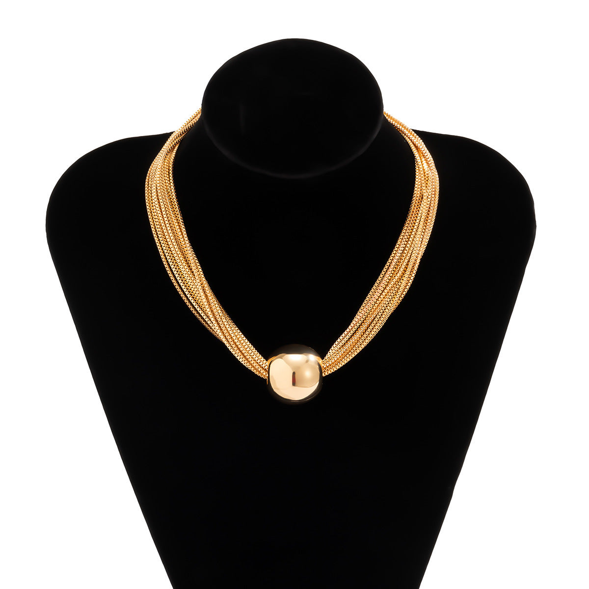 elegant minimalist multi strand layered chain necklace with metal beads on a clean background