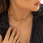 gorgeous model wearing the luxury bohemian multi row metallic chain choker necklace with beads