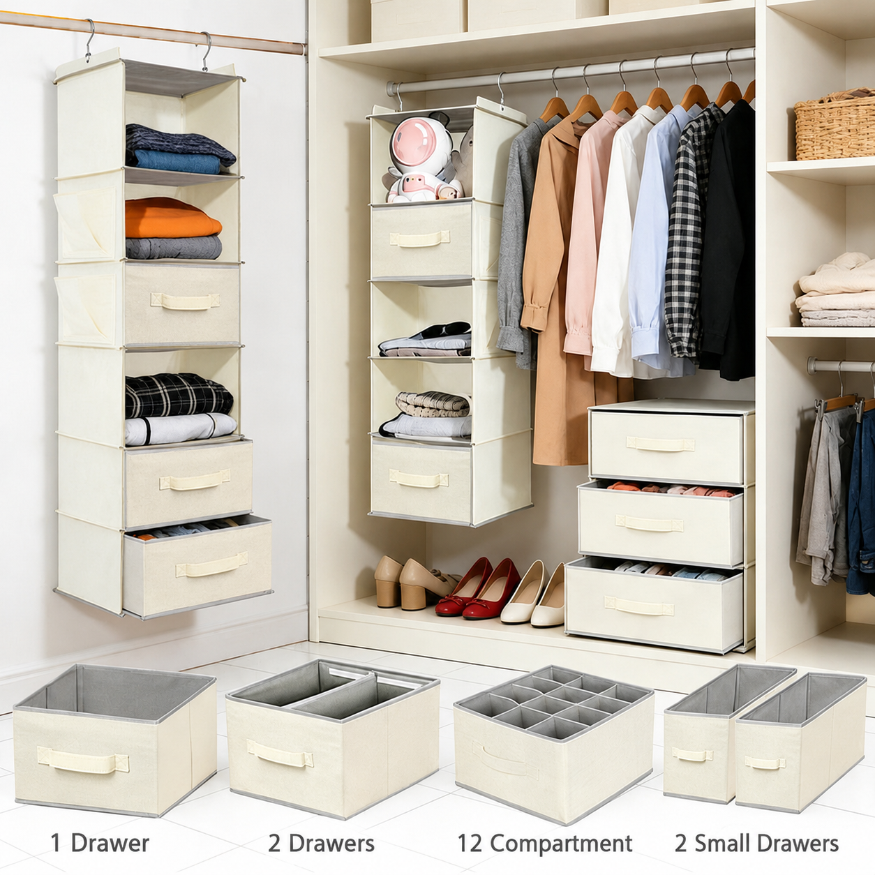 Space-Saving Fabric Hanging Wardrobe System - All-in-One Closet Storage Organizer Collection