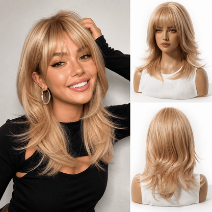Glamour Layered Long Wavy Wig with Air Bangs | Daliyvibe