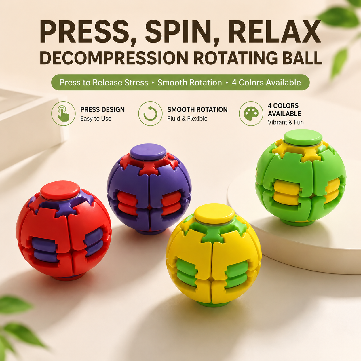 3D Decompression Press & Spin Fidget Ball – Ultimate Stress Relief & Focus Toy