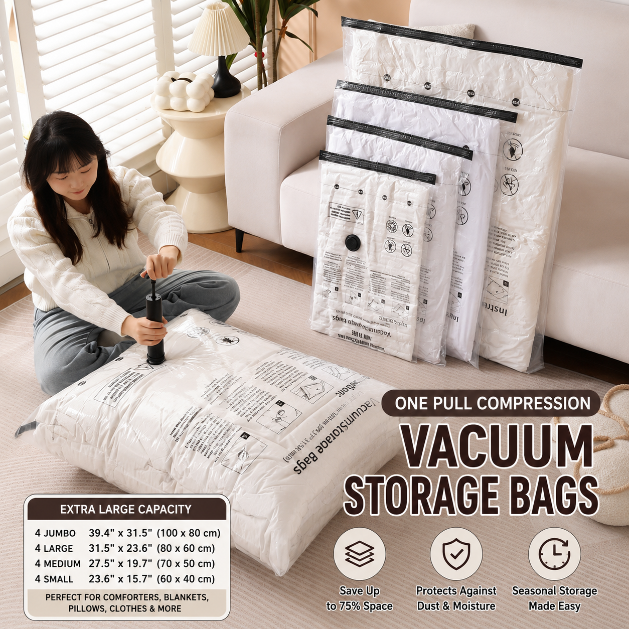 Premium Heavy-Duty Vacuum Storage Bags for Clothes, Pillows & Comforters