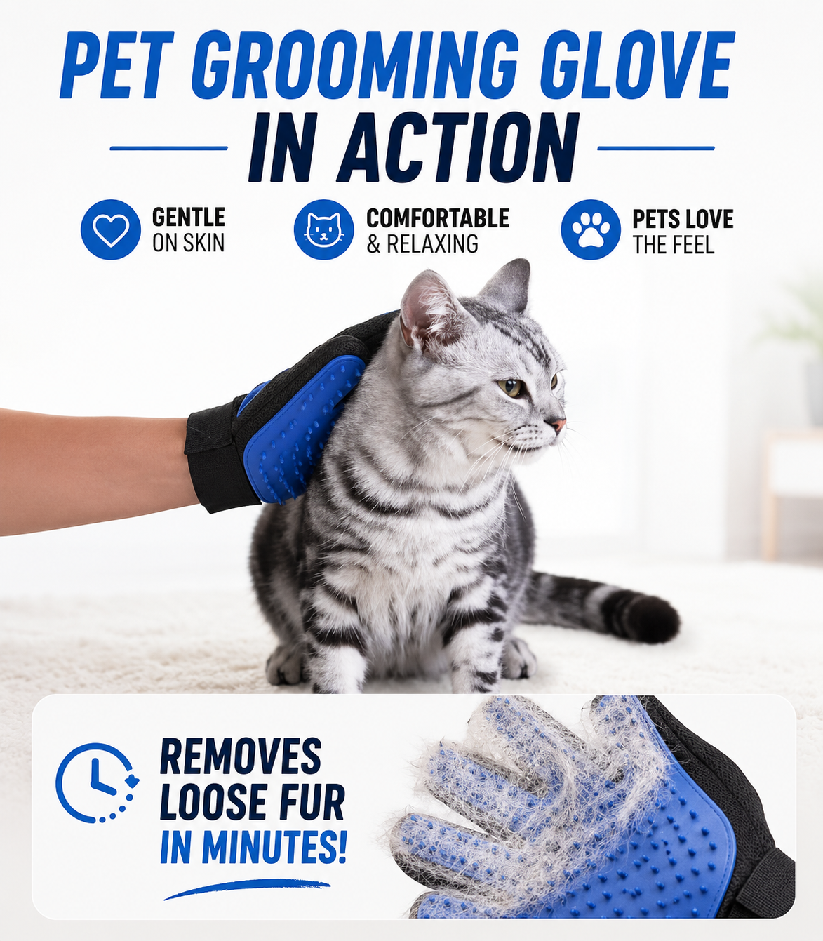 2-in-1 Pet Grooming & Massage Glove - Gentle Deshedding Brush for Cats & Dogs