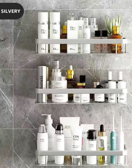 Premium No-Drill Space Aluminum Shower Caddy - Strong Suction Bathroom Shelf