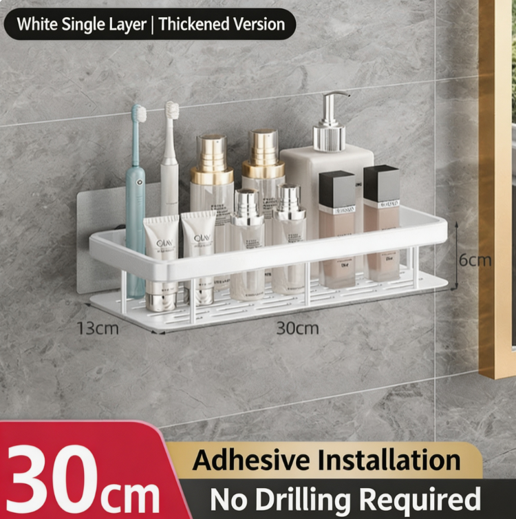Premium No-Drill Space Aluminum Shower Caddy - Strong Suction Bathroom Shelf