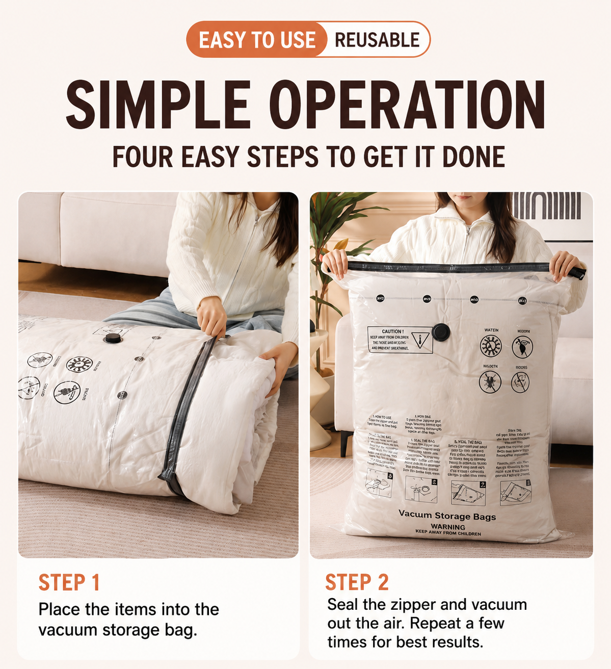 Premium Heavy-Duty Vacuum Storage Bags for Clothes, Pillows & Comforters