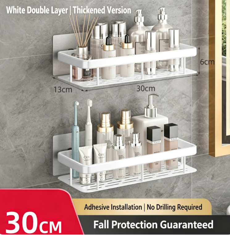 Premium No-Drill Space Aluminum Shower Caddy - Strong Suction Bathroom Shelf