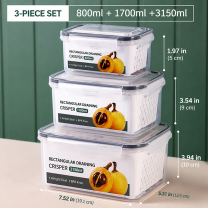 Premium 2-in-1 Fruit & Vegetable Storage Containers with Removable Drain Colander