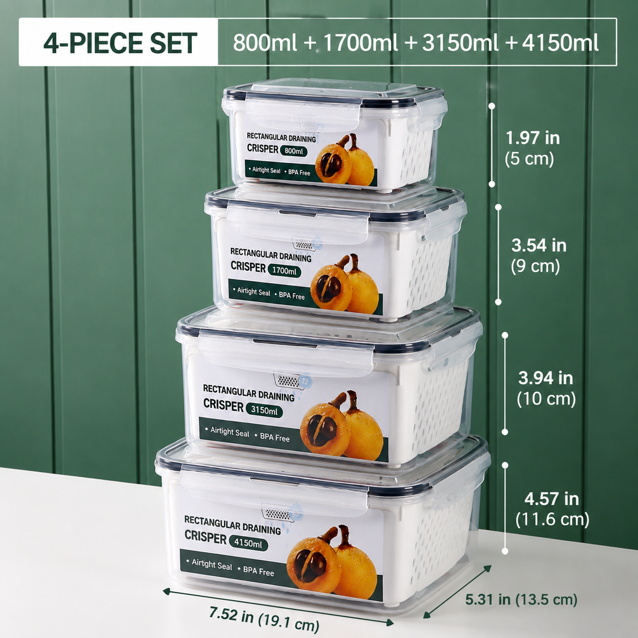 Premium 2-in-1 Fruit & Vegetable Storage Containers with Removable Drain Colander