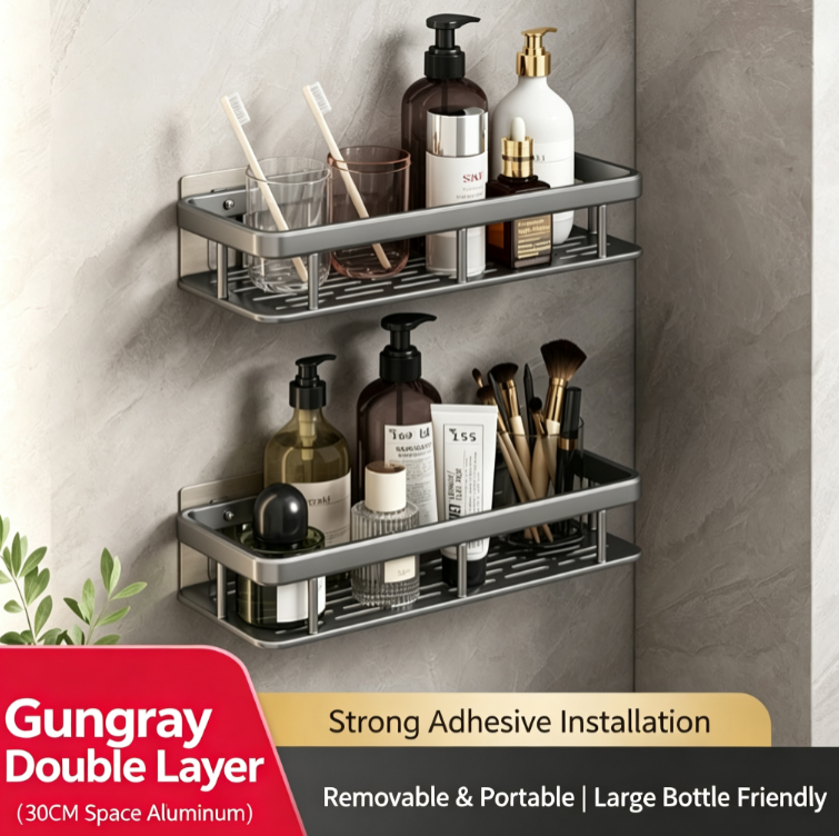 Premium No-Drill Space Aluminum Shower Caddy - Strong Suction Bathroom Shelf