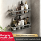 Premium No-Drill Space Aluminum Shower Caddy - Strong Suction Bathroom Shelf
