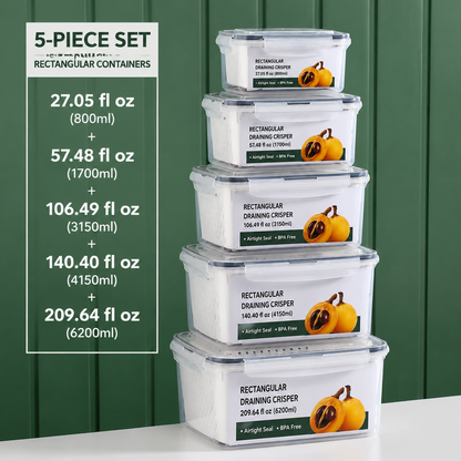 Premium 2-in-1 Fruit & Vegetable Storage Containers with Removable Drain Colander