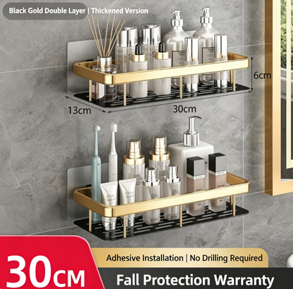 Premium No-Drill Space Aluminum Shower Caddy - Strong Suction Bathroom Shelf