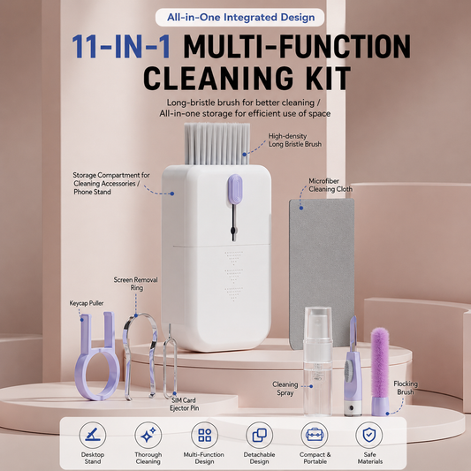 11-in-1 Ultimate Electronics Cleaning Kit - Multi-Function Cleaner for Keyboard, Earbuds, Phone Screen & Camera
