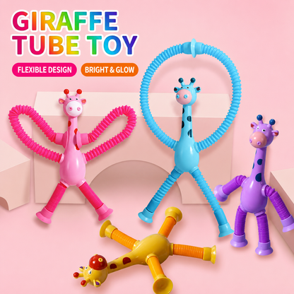 Glow-in-the-Dark LED Giraffe Pop Tubes Toy - 4-Pack Light Up Suction Cup Sensory Fidget Toys for Kids