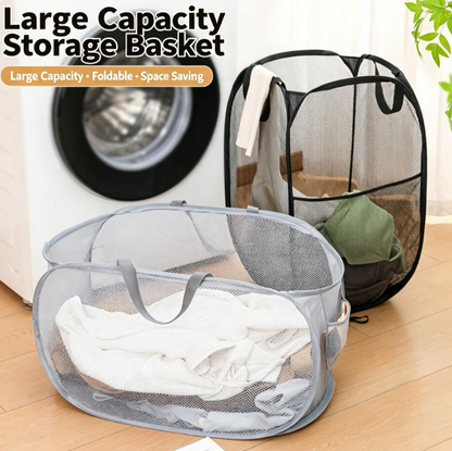 Premium Pop-Up Mesh Laundry Basket - Large Capacity Collapsible Clothes Hamper