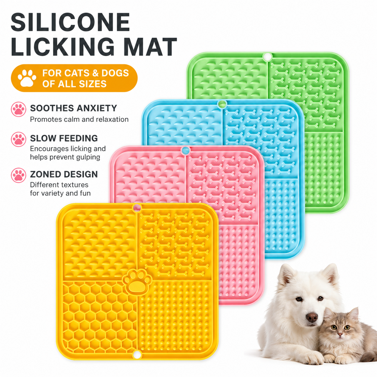 Anxiety Relief Dog Licking Mat - Powerful Suction Cup Silicone Slow Feeder for Bathing, Grooming & Distraction
