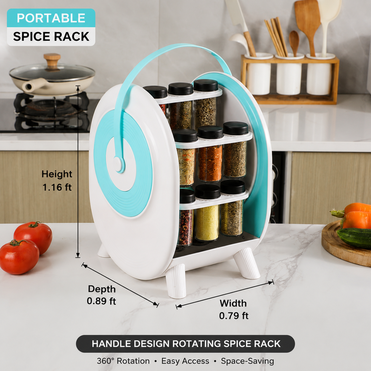 Modern Revolving Spice Rack Organizer – 360° Rotating Kitchen Storage with Premium Glass Jars