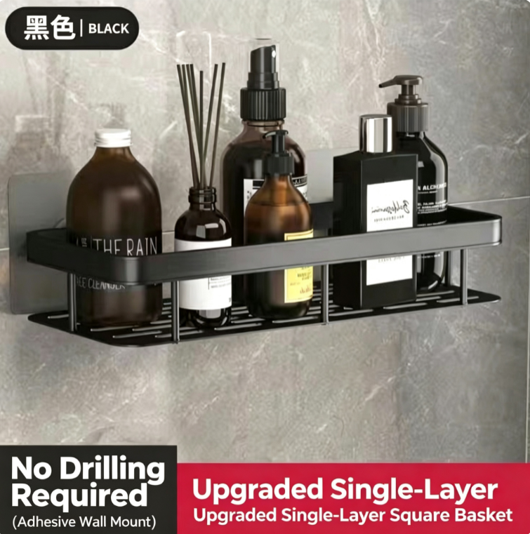 Premium No-Drill Space Aluminum Shower Caddy - Strong Suction Bathroom Shelf