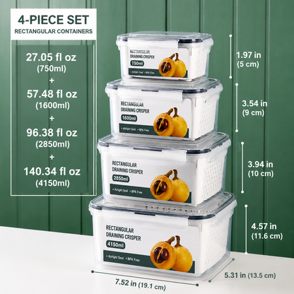 Premium 2-in-1 Fruit & Vegetable Storage Containers with Removable Drain Colander