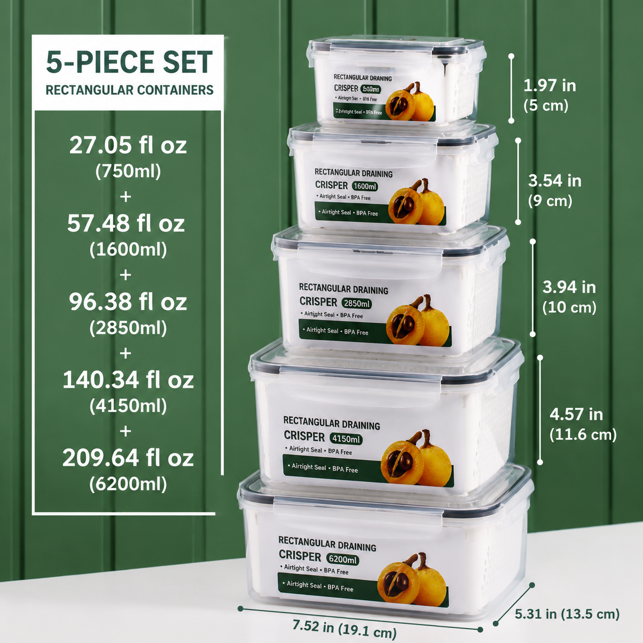 Premium 2-in-1 Fruit & Vegetable Storage Containers with Removable Drain Colander