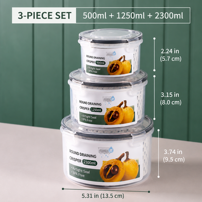 Premium 2-in-1 Fruit & Vegetable Storage Containers with Removable Drain Colander