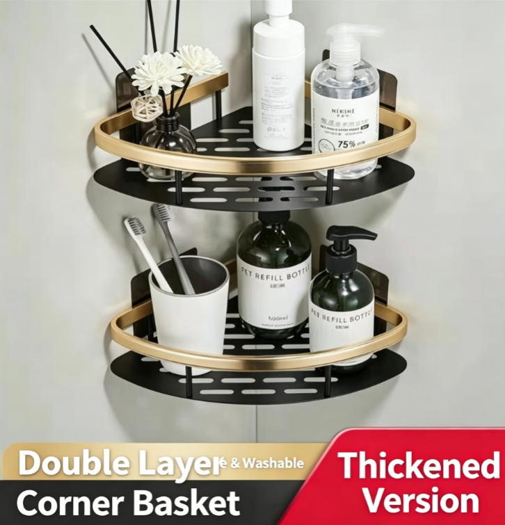 Premium No-Drill Space Aluminum Shower Caddy - Strong Suction Bathroom Shelf
