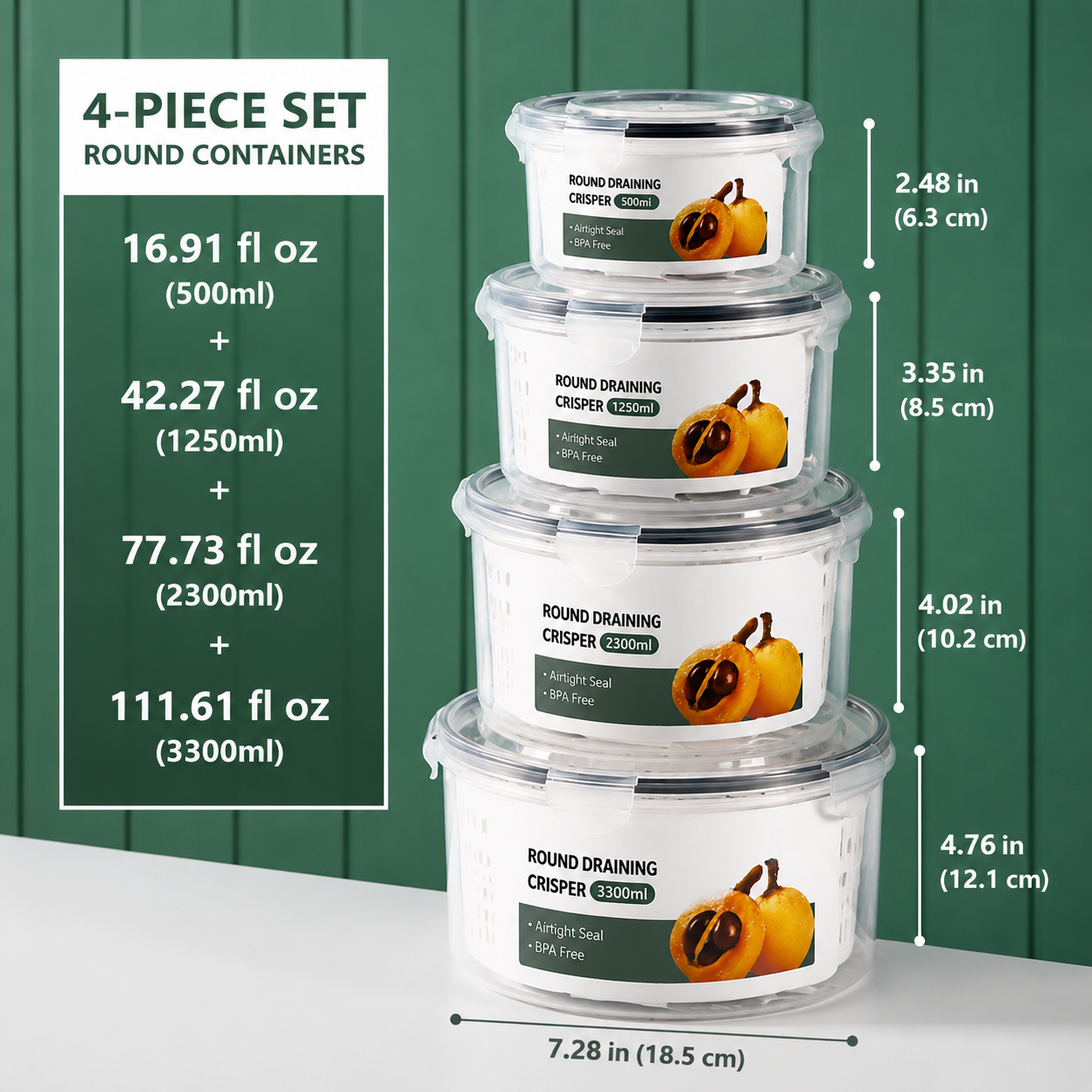 Premium 2-in-1 Fruit & Vegetable Storage Containers with Removable Drain Colander