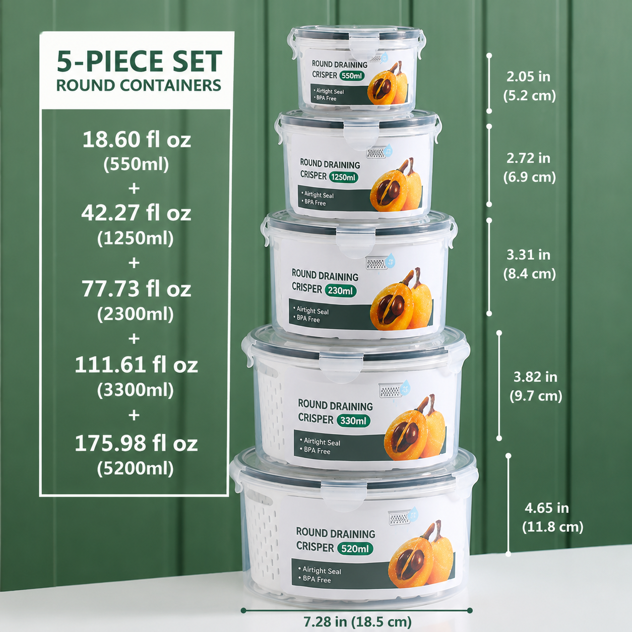 Premium 2-in-1 Fruit & Vegetable Storage Containers with Removable Drain Colander