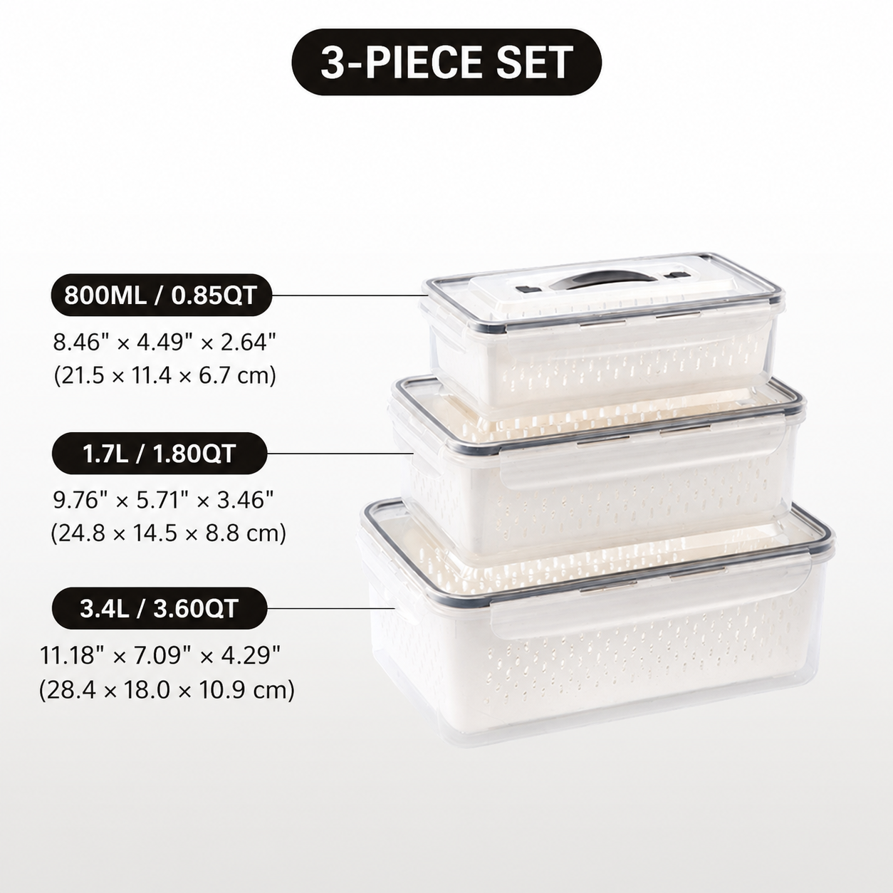 Premium 2-in-1 Fruit & Vegetable Storage Containers with Removable Drain Colander