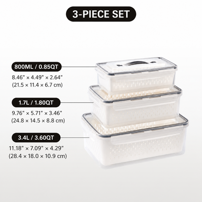 Premium 2-in-1 Fruit & Vegetable Storage Containers with Removable Drain Colander
