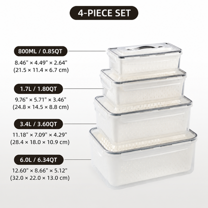 Premium 2-in-1 Fruit & Vegetable Storage Containers with Removable Drain Colander