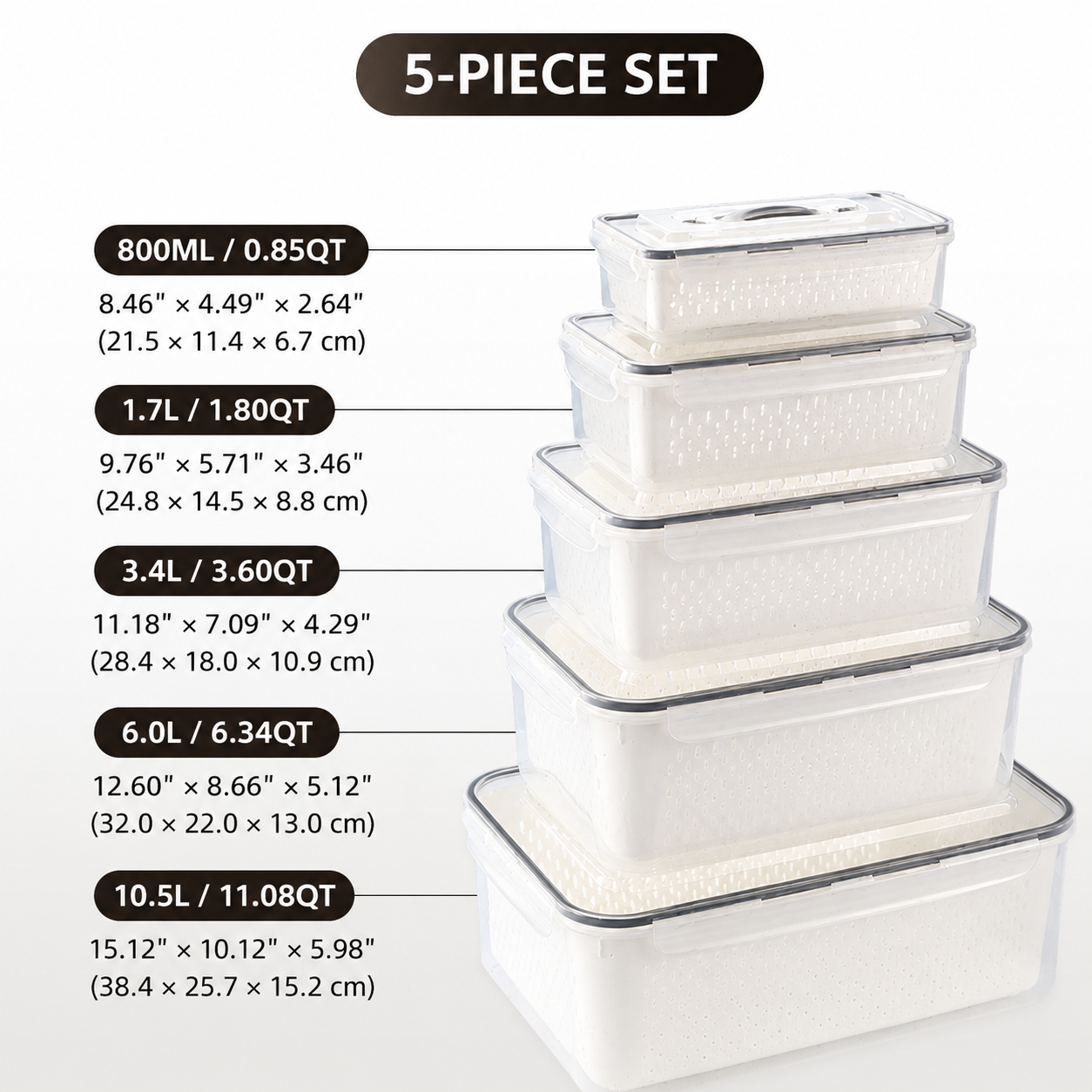 Premium 2-in-1 Fruit & Vegetable Storage Containers with Removable Drain Colander