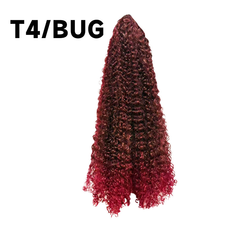 premium synthetic afro curly ponytail extension in shade t four bug displayed on a clean white background