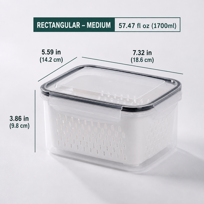 Premium 2-in-1 Fruit & Vegetable Storage Containers with Removable Drain Colander