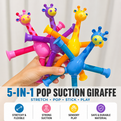 Glow-in-the-Dark LED Giraffe Pop Tubes Toy - 4-Pack Light Up Suction Cup Sensory Fidget Toys for Kids