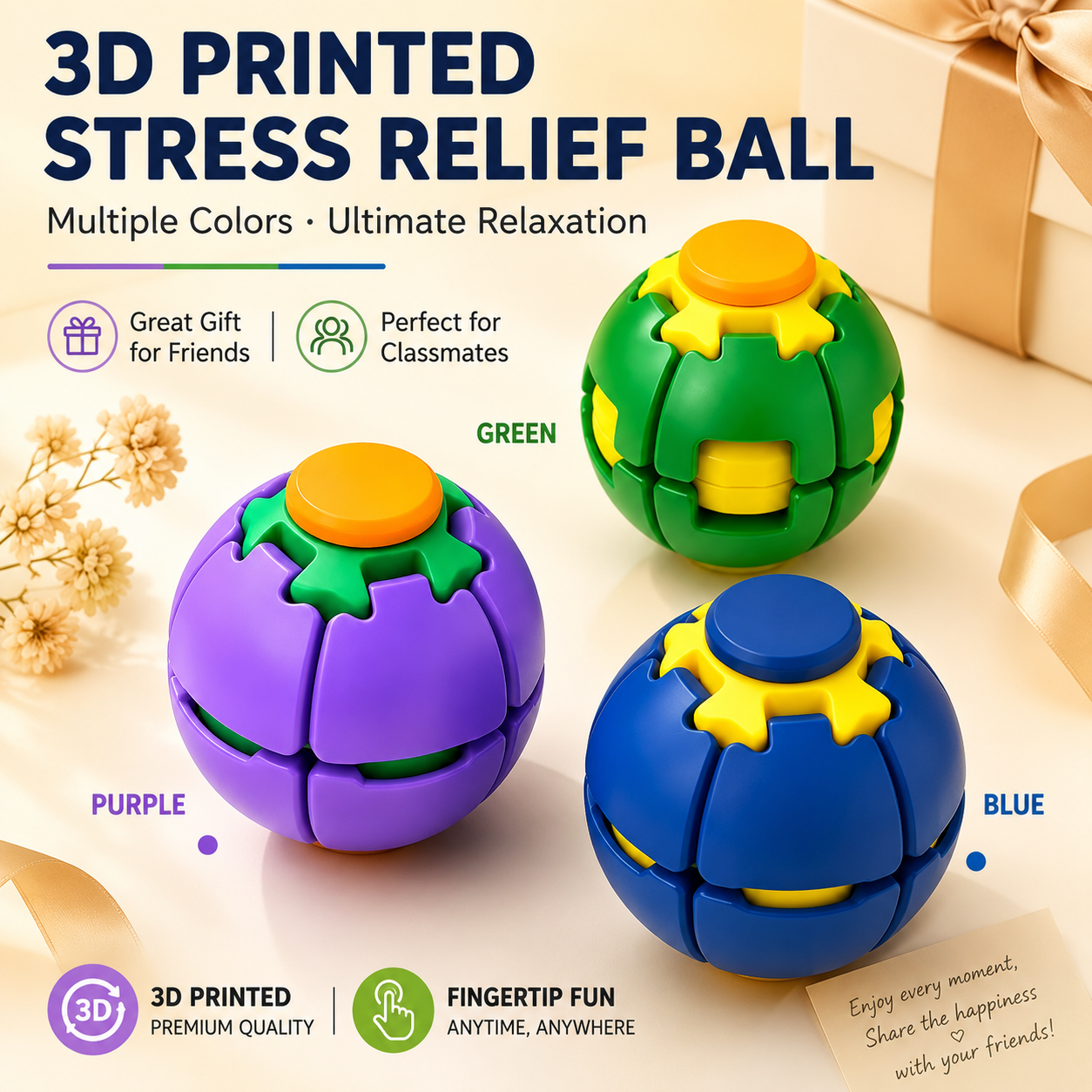 3D Decompression Press & Spin Fidget Ball – Ultimate Stress Relief & Focus Toy