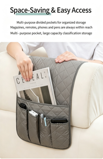 Premium Quilted Sofa Armrest Organizer - Universal No-Slip Bedside & Recliner Caddy