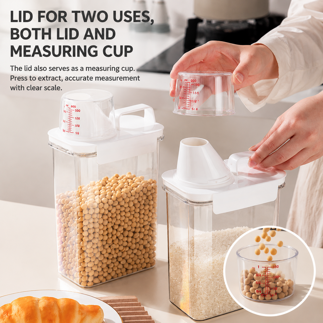 Airtight Cereal & Grain Storage Containers with Measuring Cup Lid
