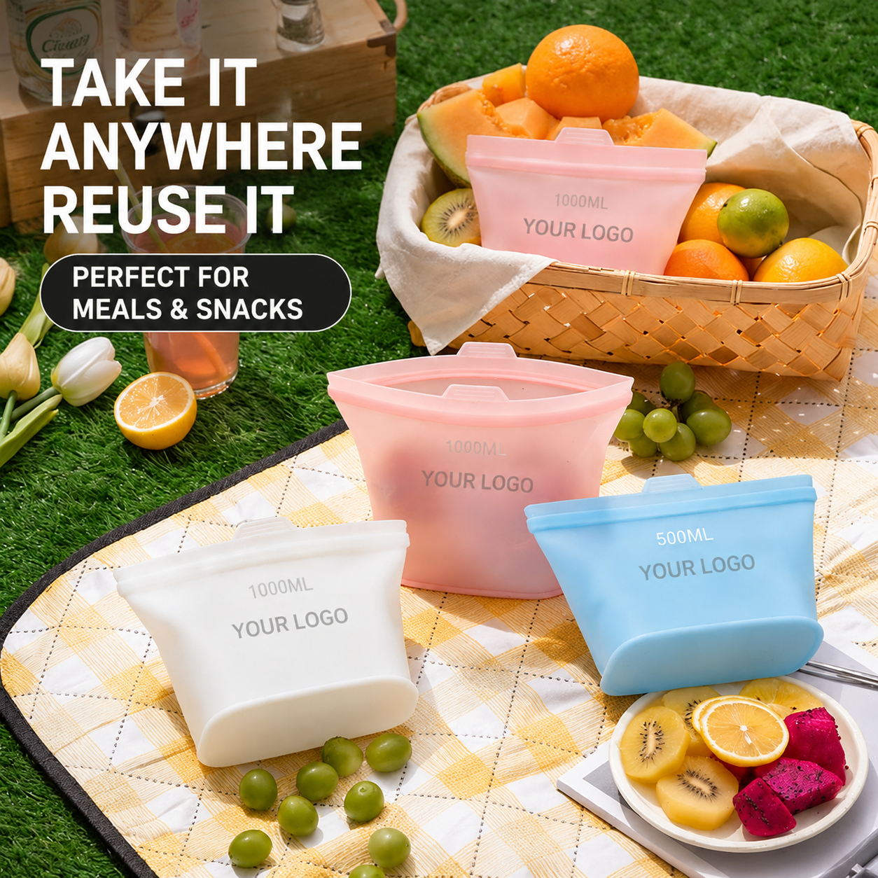 Premium Reusable Silicone Food Storage Bags – Leakproof, Freezer & Microwave Safe Eco-Friendly Bags