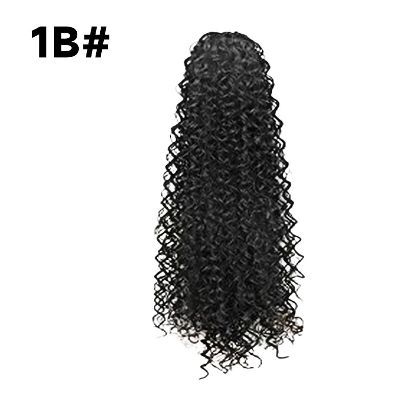 premium synthetic afro kinky curly ponytail extension in shade one b displayed on a clean white background