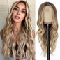premium long wavy gradient blonde wig with 28 inch big wave synthetic hair and breathable rose net