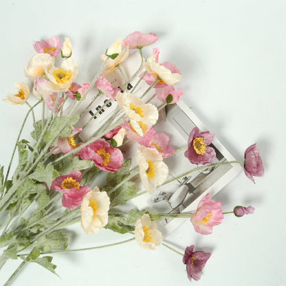 premium realistic artificial poppy flowers bouquet in assorted mixed colors with a vintage white photo frame