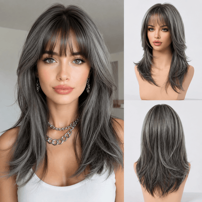 Glamour Layered Long Wavy Wig with Air Bangs | Daliyvibe