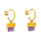elegant gold chain necklace with a square purple natural stone geometric pendant on a clean background