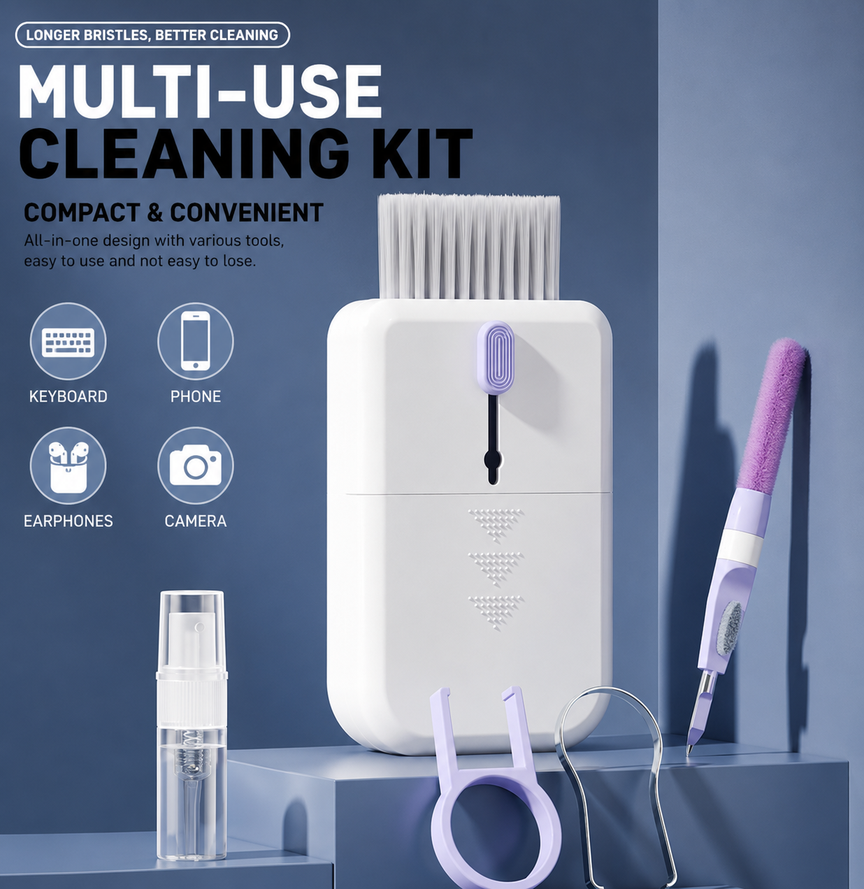 11-in-1 Ultimate Electronics Cleaning Kit - Multi-Function Cleaner for Keyboard, Earbuds, Phone Screen & Camera