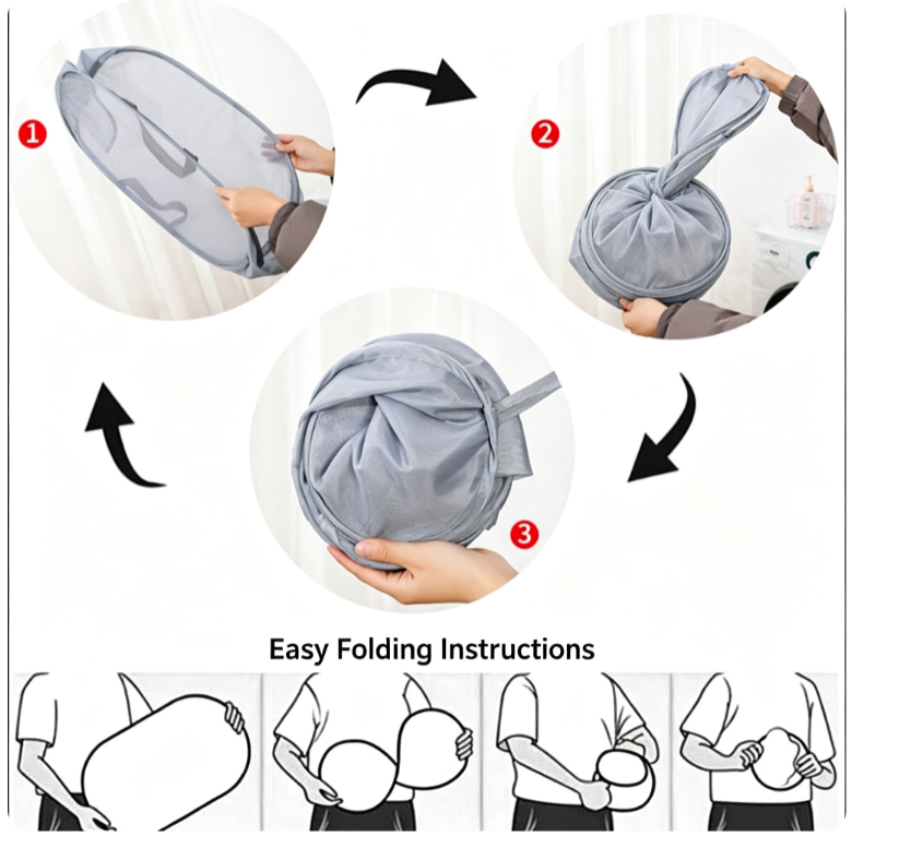 Premium Pop-Up Mesh Laundry Basket - Large Capacity Collapsible Clothes Hamper