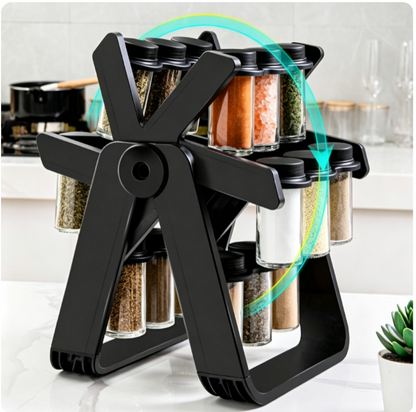 Modern Revolving Spice Rack Organizer – 360° Rotating Kitchen Storage with Premium Glass Jars