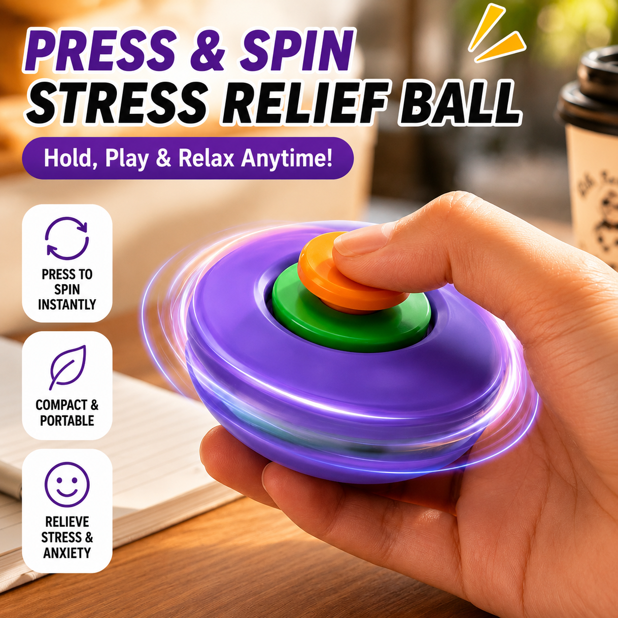 3D Decompression Press & Spin Fidget Ball – Ultimate Stress Relief & Focus Toy